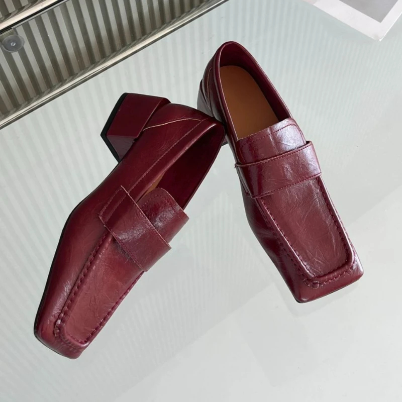 Leather Work Flats Women - Zapatos de vestir con tacón grueso