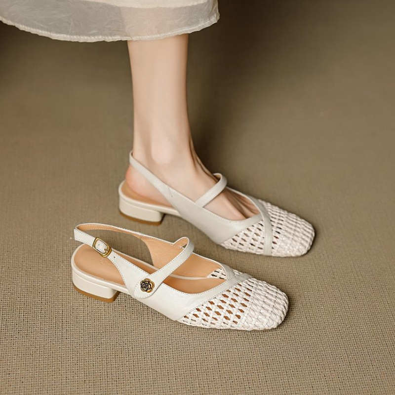 Leather Work Flats Women - Sandalias de Punta Cerrada Mujer Tejido
