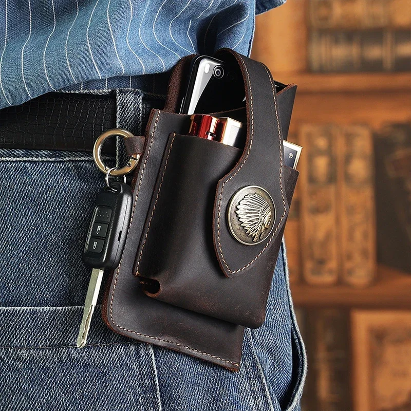 Leatherwork Fasteners - Riñonera de cuero genuino para hombre,