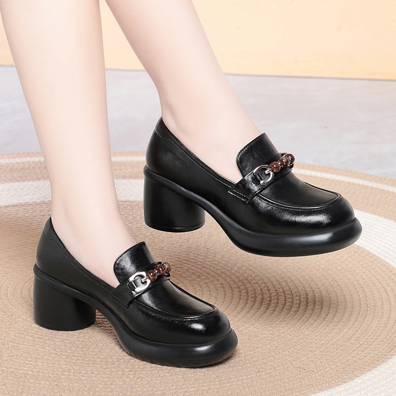 Mocasines de tacón grueso para - Leather Work Flats Women reseña y precio