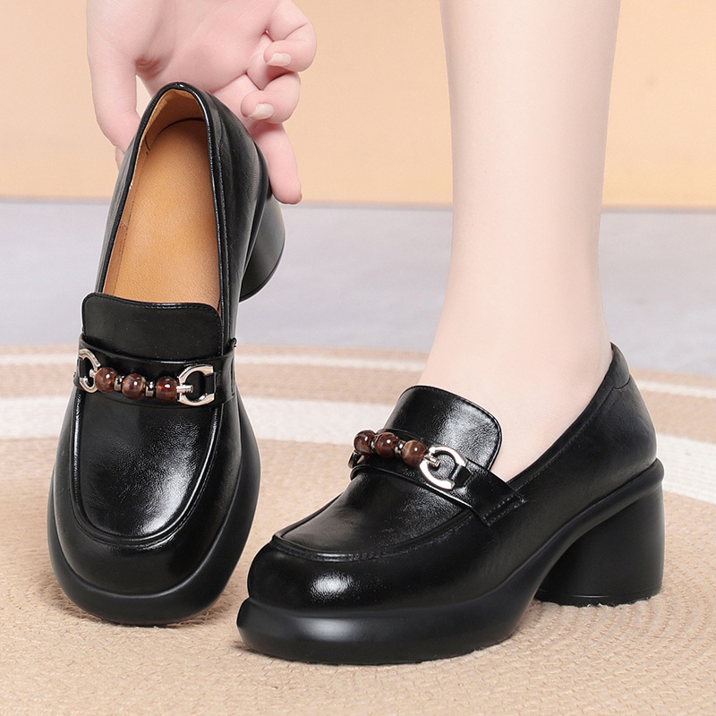 Mocasines de tacón grueso para - Leather Work Flats Women reseña y precio
