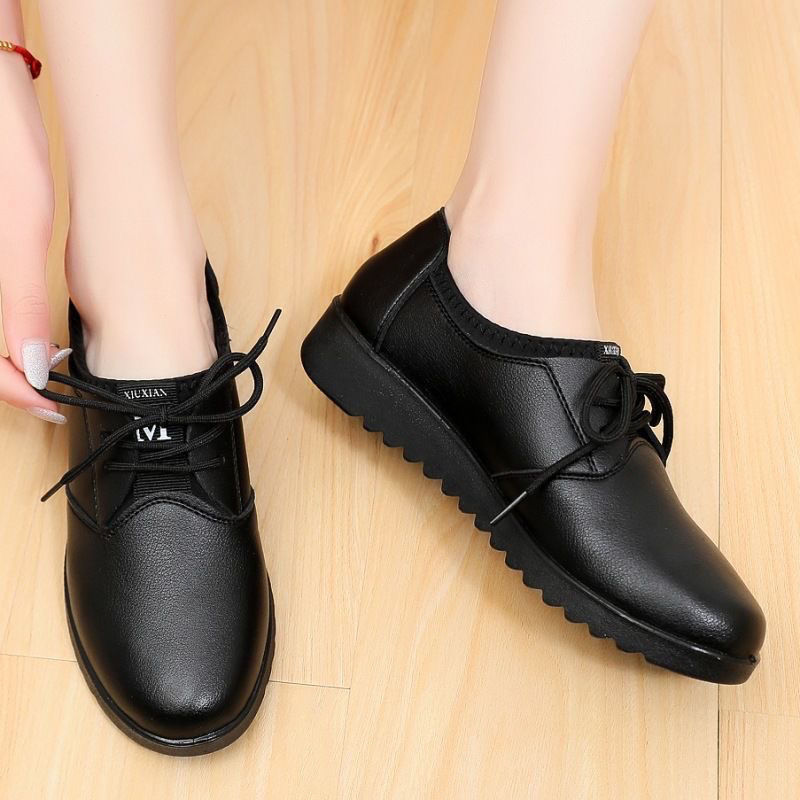 Zapatos Oxford negros lisos pa - Leather Work Oxfords reseña y precio