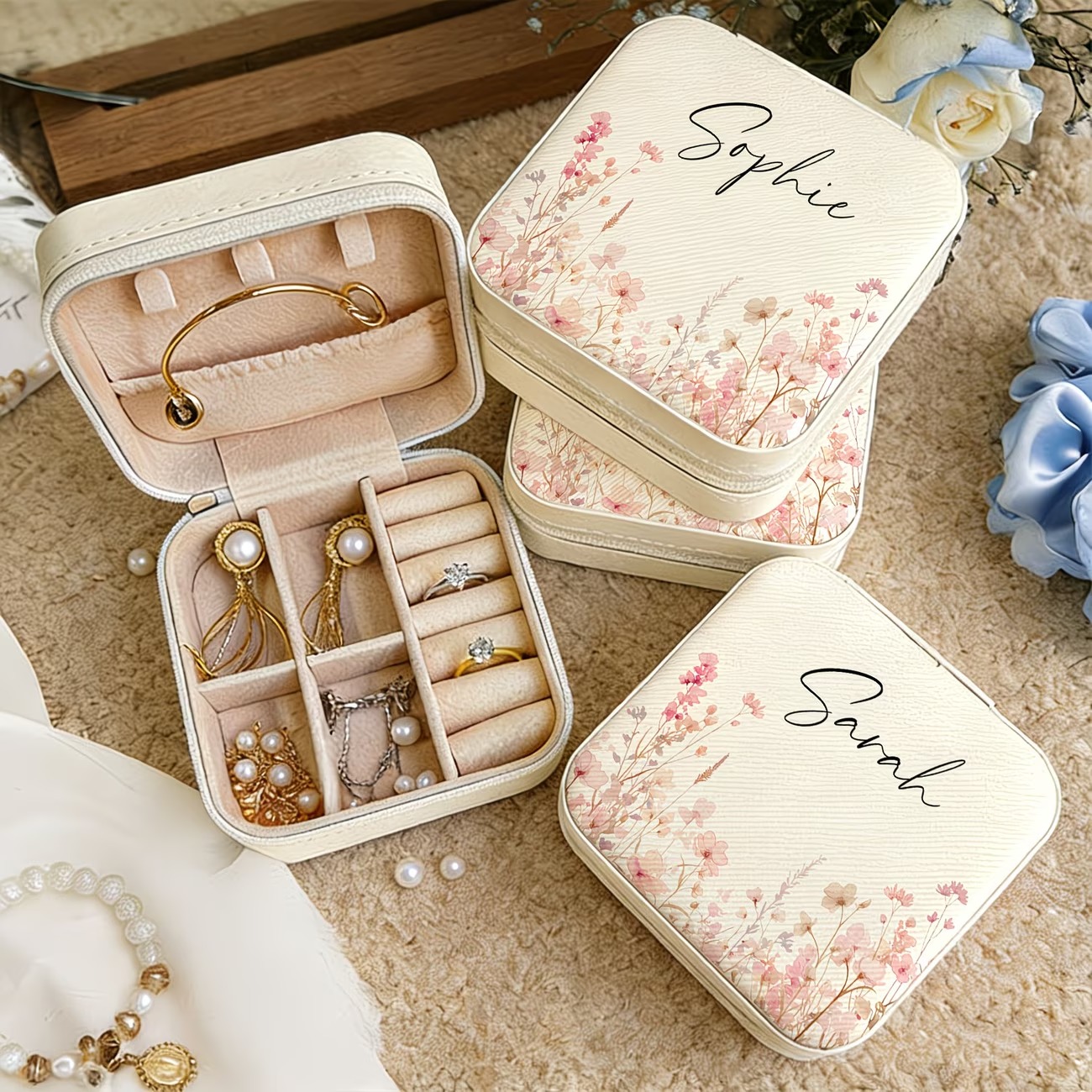 Caja de Joyería Beige Personal - Leatherwork Flowers reseña y precio